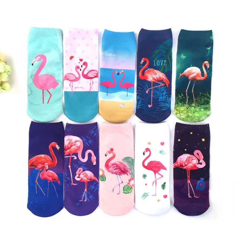 

3D Print Casual Socks Flamingo Women Durable Socks Cute Low Cut Ankle Sock Cartoons Casual Type Teenager Socks 1pair=2pcs ms21