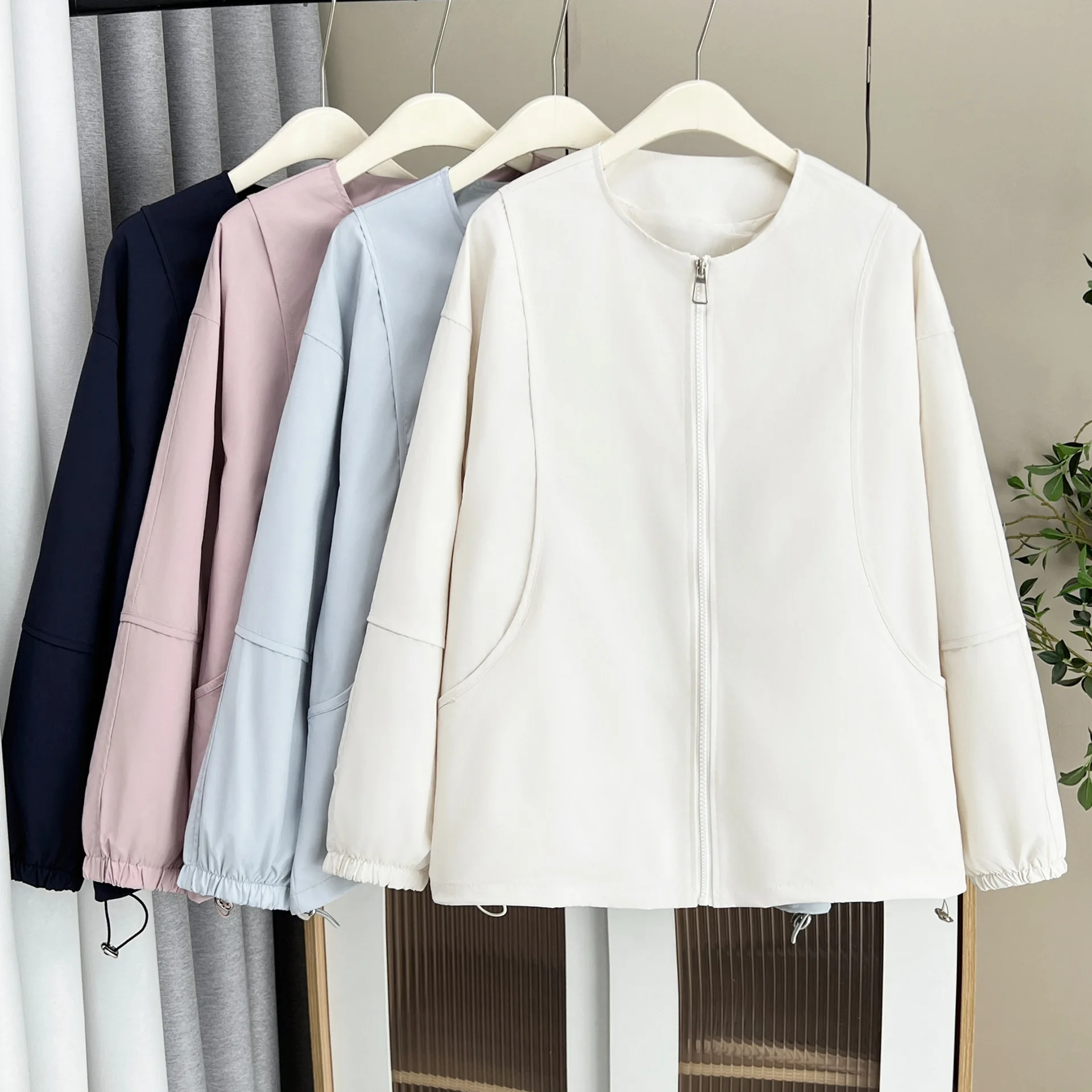 XXXXL Fashion Plus Size Women's Zipper Jacket Loose Collarless Patchwork Coat Casual Outerwear 309