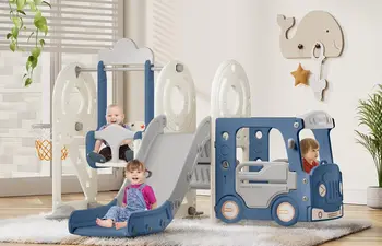 5-in-1 Toddler Slide & Swing Set – Bus Theme 1
