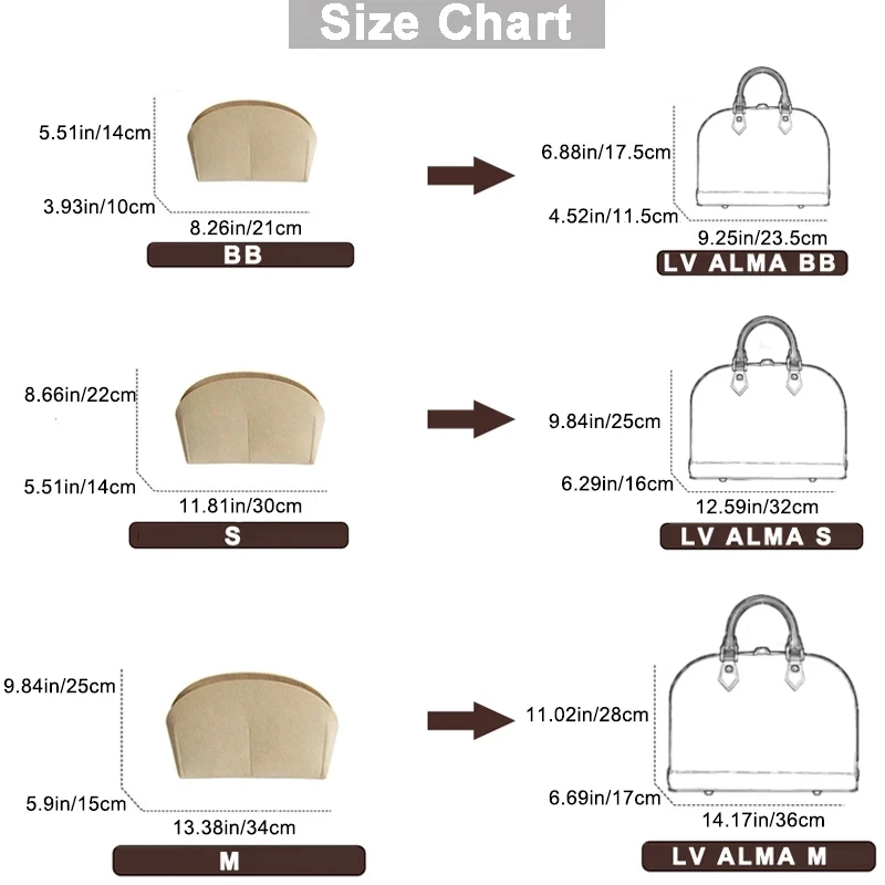 Fits For Alma BB Insert Bags Organizer Makeup Handbag Organize Travel Inner Purse Portable Cosmetic Base Shaper Shell Organizer