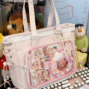 Borsa a Tracolla Anime con Nastro, Grande Capacità, Carina, Stile Soft Girl, Borsa a Mano Comoda e Versatile, Texture Casual, Borse Portaoggetti