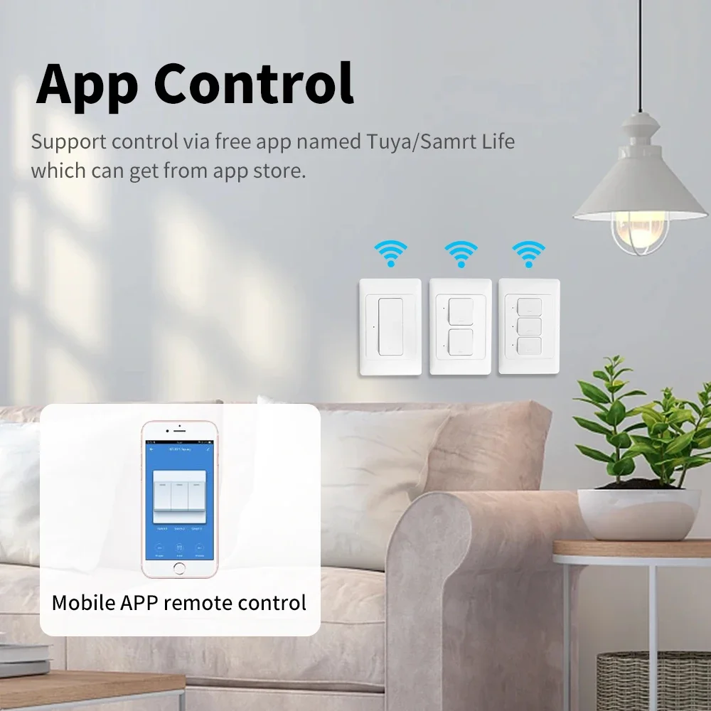 Tuya WiFi Smart Wall Switch Push Button Switches 1/2/3 Gang NO Neutral Wire &Neutral Wire Physical Interruptor Google Home Alexa