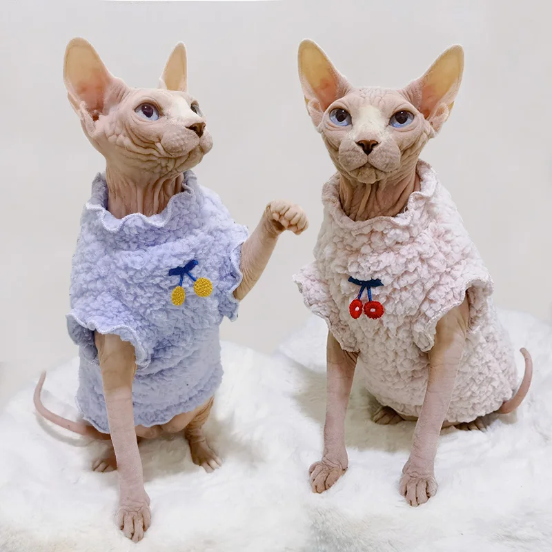 Warm Sphinx Cat Vest Clothes Winter Kittens Costume Pet Hoodies For Sphynx Small Dog Coat With Love Pattern Autumn Spring