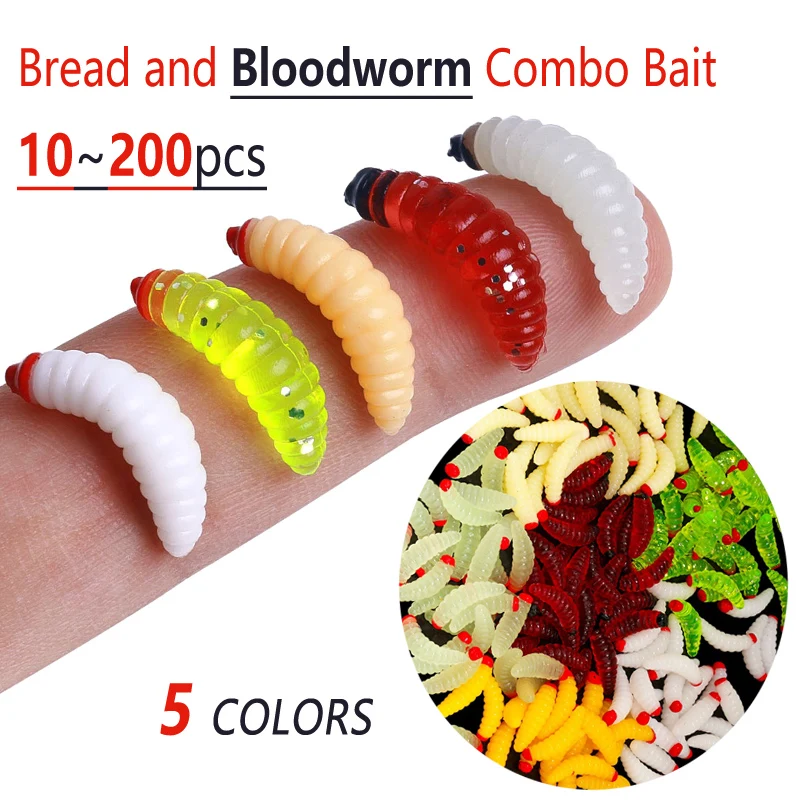 10-200PCS Bloodworm Combo Köder Weiche Larve Swimbait 2cm Silikon Wurm Köder Gummi Garnelen Wobbler Fischgeruch angeln Lockt
