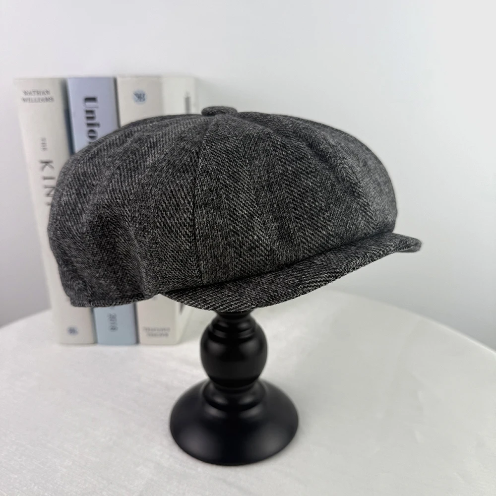 Graue achteckige Kappe Vintage Woolen Newsboy Caps Hochwertige Männer Frauen Berets Casual Newsboy Cap Chapeau Homme – Detail 16