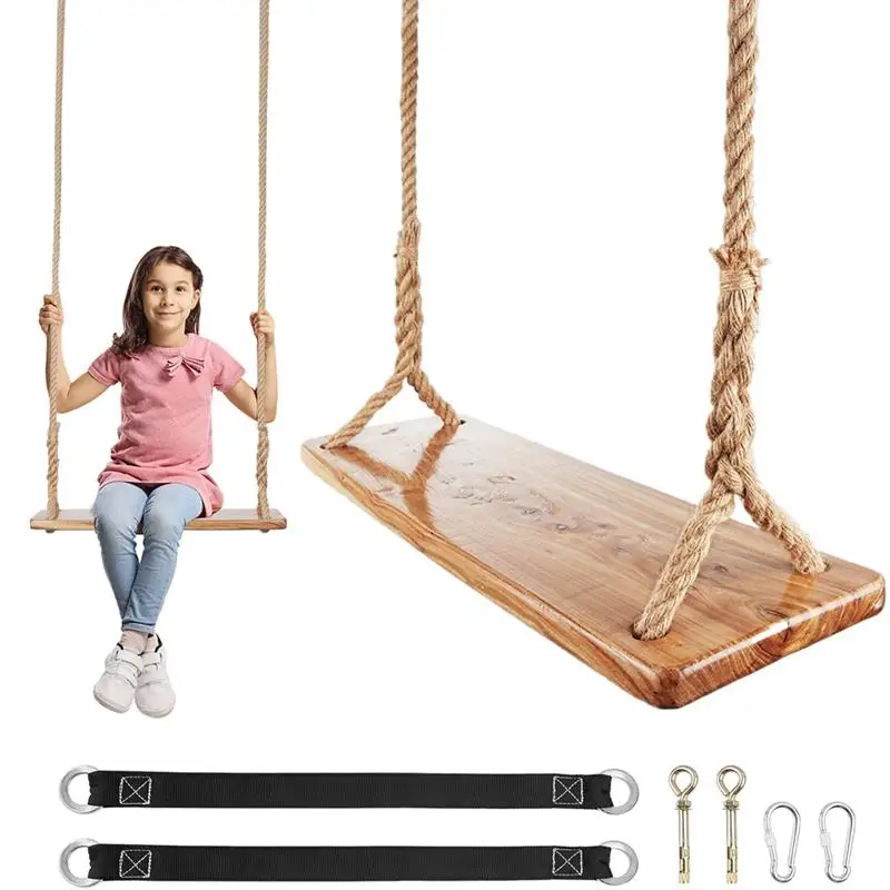 Altalena Per Albero In Legno 250Lb Altalena In Legno Resistente Con Corda Di Canapa Regolabile Altalena Sospesa Impermeabile Per Parco Giochi Da Giard