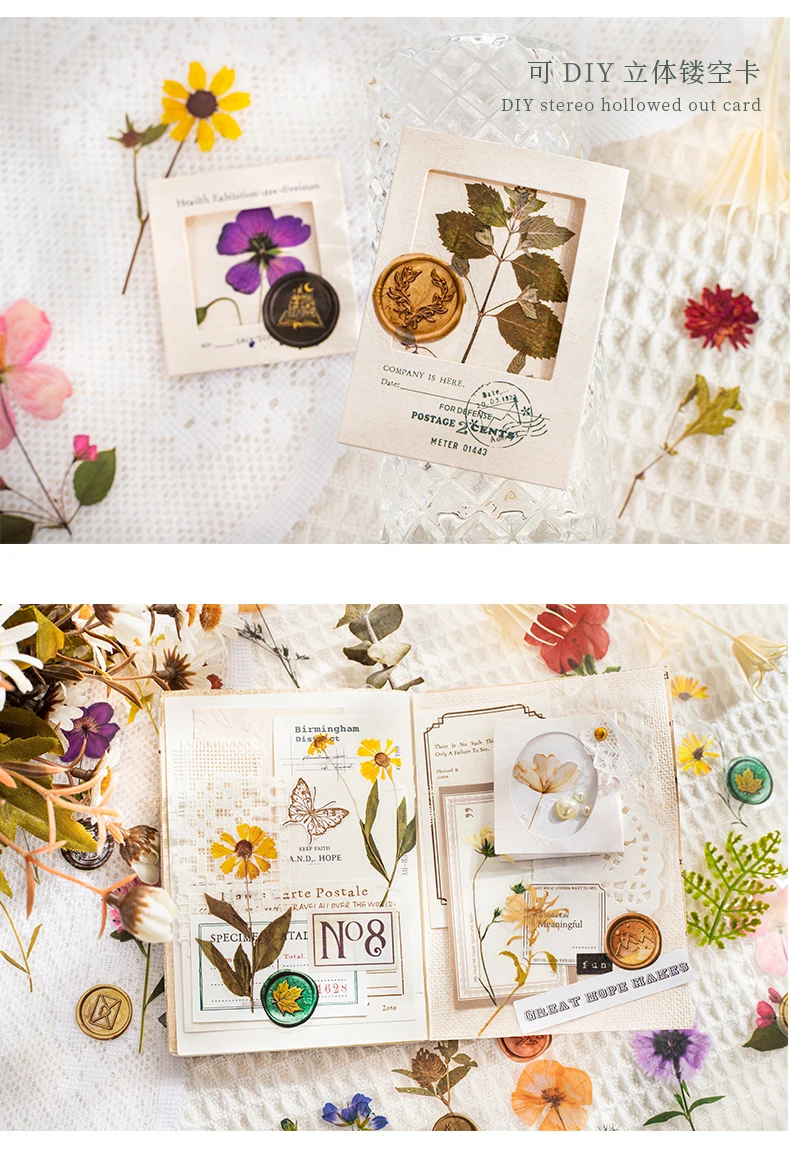 40 Stück PET-Aufkleber aus der Getrocknete Blumen-Sammlung, dekoratives, handgefertigtes Scrapbooking-Material, Tagebuch, Album, Bastelbedarf – Detail 12