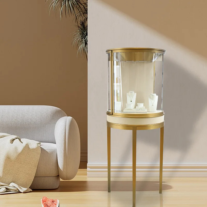 Custom, high-end gold luxury jewellery watch display counter tempered glass antique jewellery display showcase cabin
