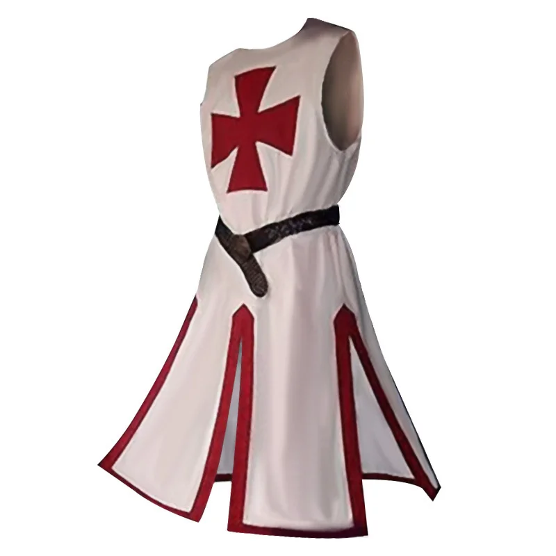thumbnail image 1 of Túnica de cosplay medieval de talla grande para hombre, sobretodo de caballero templario, cruzado, manga larga, camisetas cortas, disfraz de recreación, 1 of 5