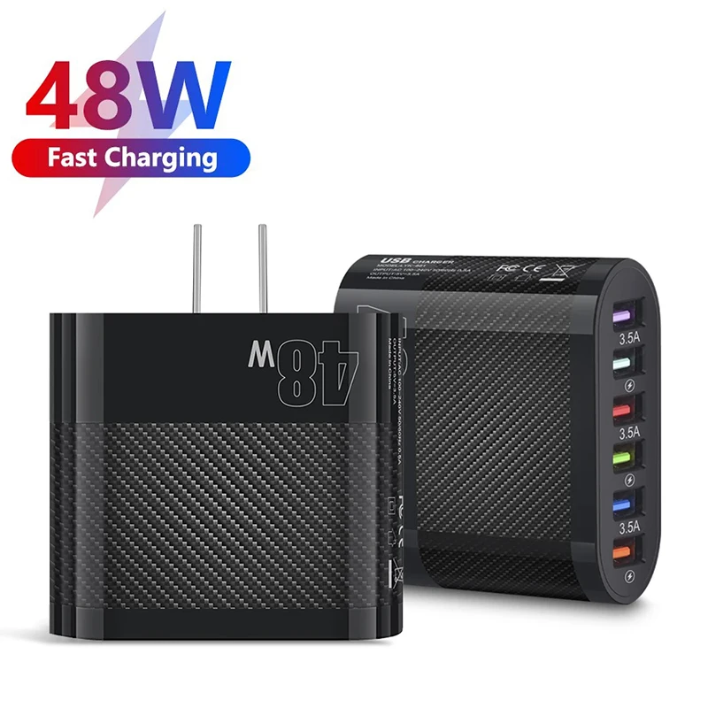 6 Ports USB A Charger 48W Usb Fast Charging Adapter Quick Charge 3.0 For iPhone Samsung Xiaomi Huawei Phone Wall Charger EU Plug