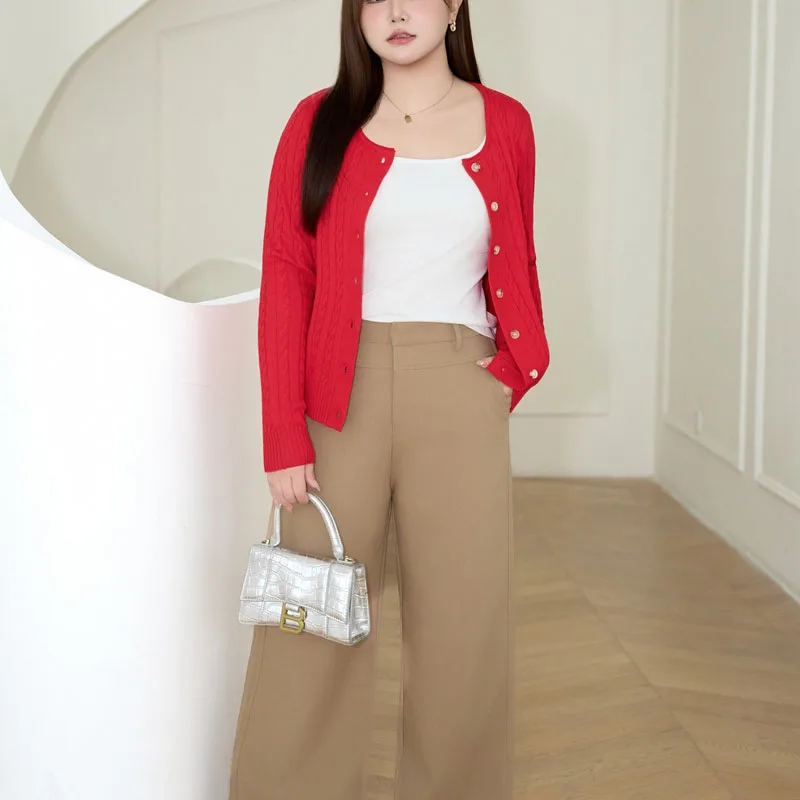 Fashion Plus Size Women's Sweaters Cardigan Premium VINTAGE Embroidery Knitted Twist Red Jumpers 9162