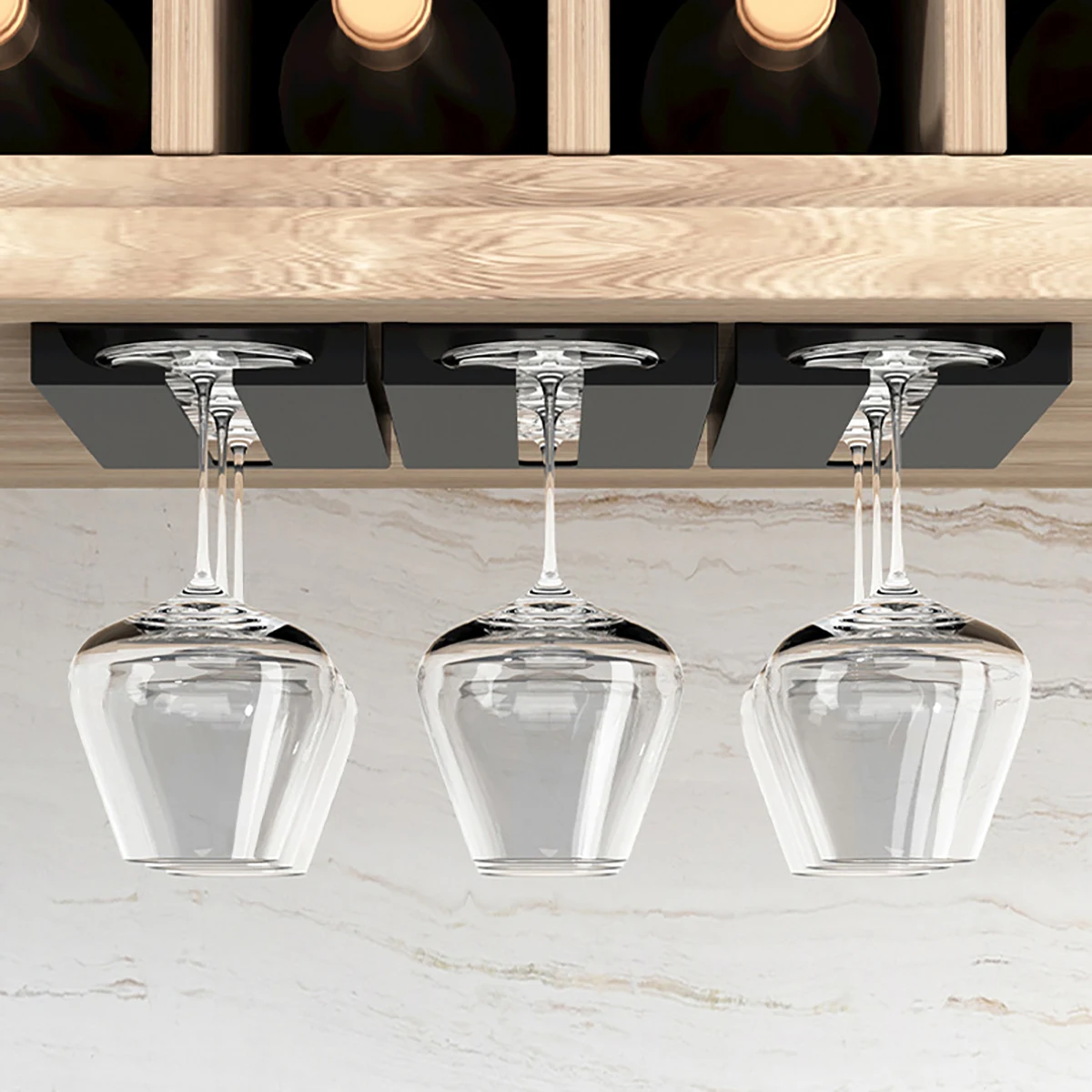 Under Cabinet Upside Down Wine Glass Holder - For Wine Glasses/Champagne Glasses, Minimalist Style Black and White Available