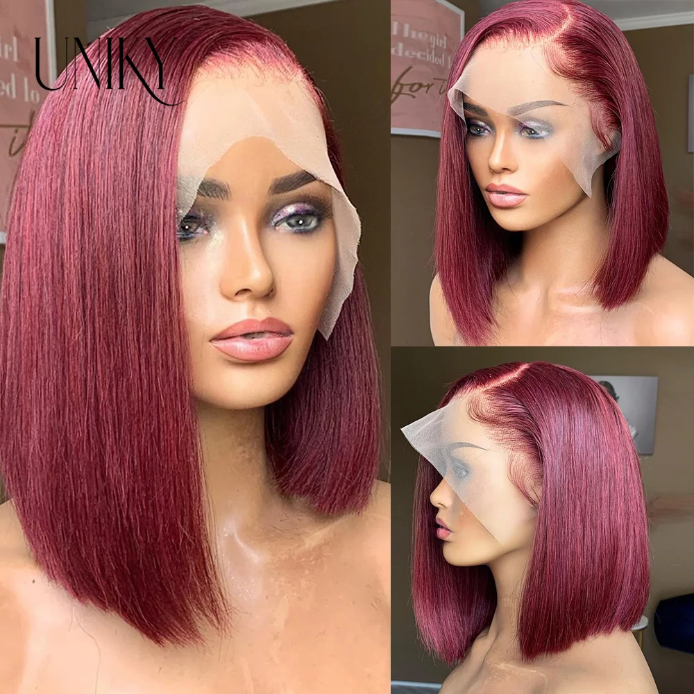 perruque bob lace front wig naturelle lisse bordeaux coupe cheveux pour femmes