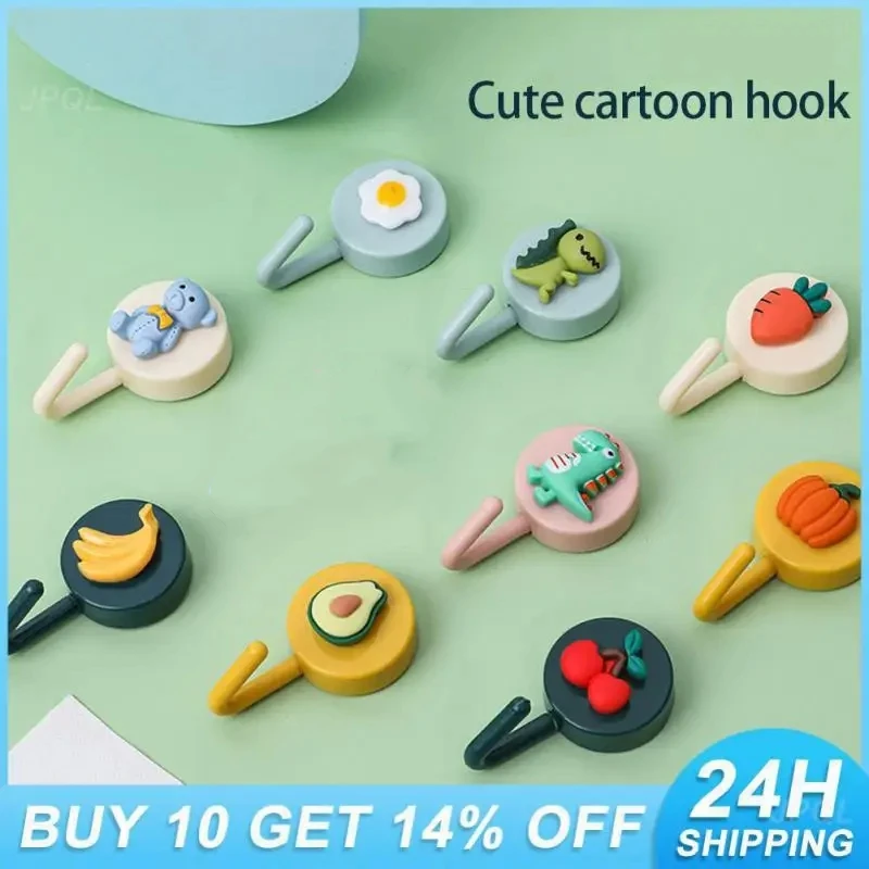 Cute Cartoon Strong Hook Self Adhesive Door Wall Hangers Storage Rack Key Holder Towel Hooks Home Organization Home Decor