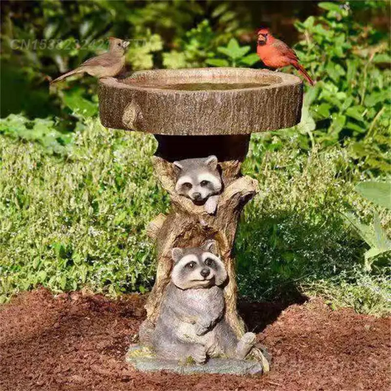 

Bird Bath Vibrant Colors Intricate Garden Decor With Bird Bath Resin Sculpture Garden Ornament Must-have Raccoon Ornament Trendy