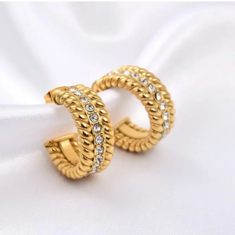 

Серьги-гвоздики женские Позолоченные из нержавеющей стали с-образным цирконием