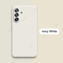 Luxury Cellphone Case with Camera Protection - Soft Square Liquid Silicone Armor Cover for Galaxy A17 (Ivory White)
