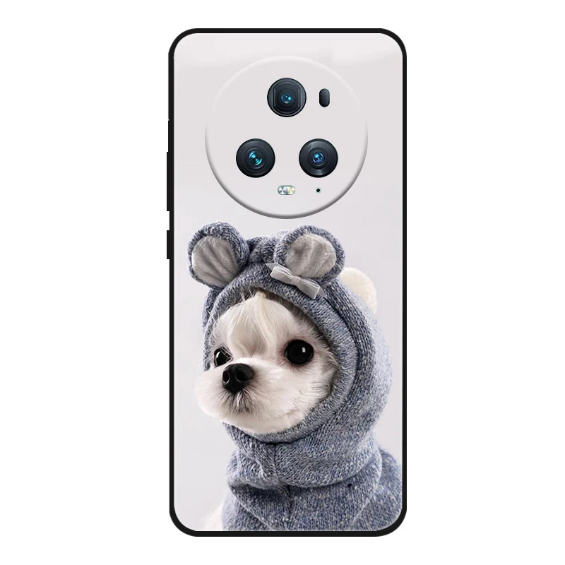 Adorable Cartoon Cat Design Black Silicone Soft Phone Case - Compatible with Honor Magic 5 Pro