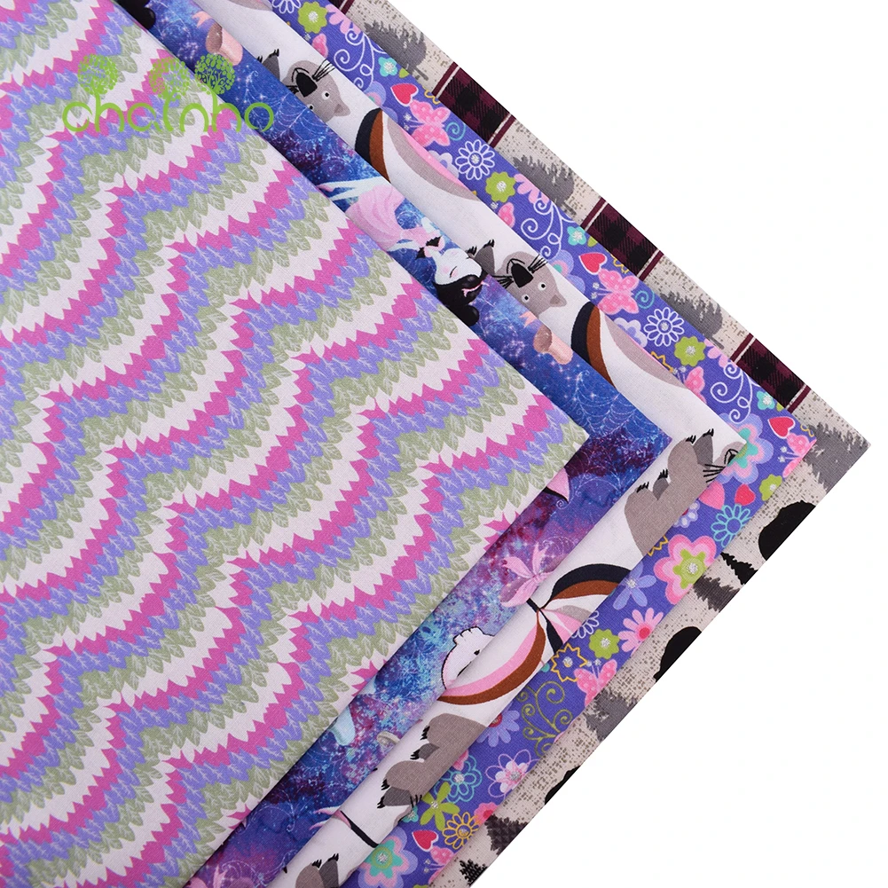 Chainho,Printed Plain Weave Cotton Fabric,Handmade DIY Quilting Sewing Material,Patchwork Cloth,Purple Series,20x25cm,15CD62