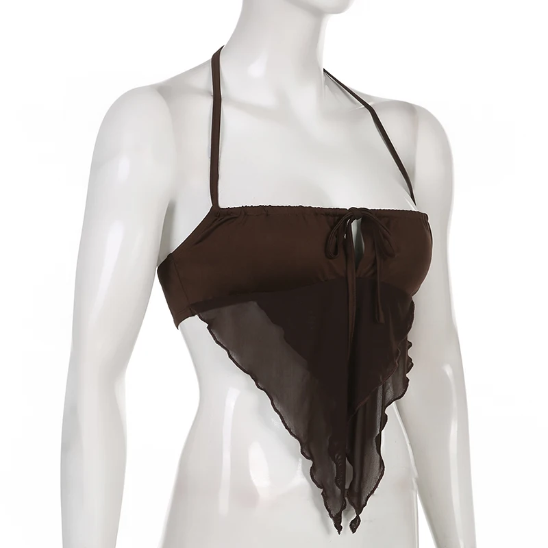 brown ruffle crop top