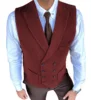 Men's Casual Double Breasted Suit Vest Herringbone Pattern Notch Lapel Waistcoat for Groomsmen for Wedding 4