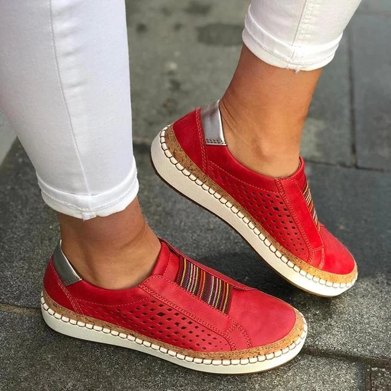 2023 Women Slip on Sneakers Shallow Loafers Vulcanized Shoes Breathable Hollow Out Casual Ladies Shoes Plus Size Dropship