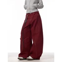 Cargo Red Casual Jeans Womens Workwear Pants Loose Straight Wide Leg Trousers Spring Korean Style Lazy Comfortable Chic - Image 6