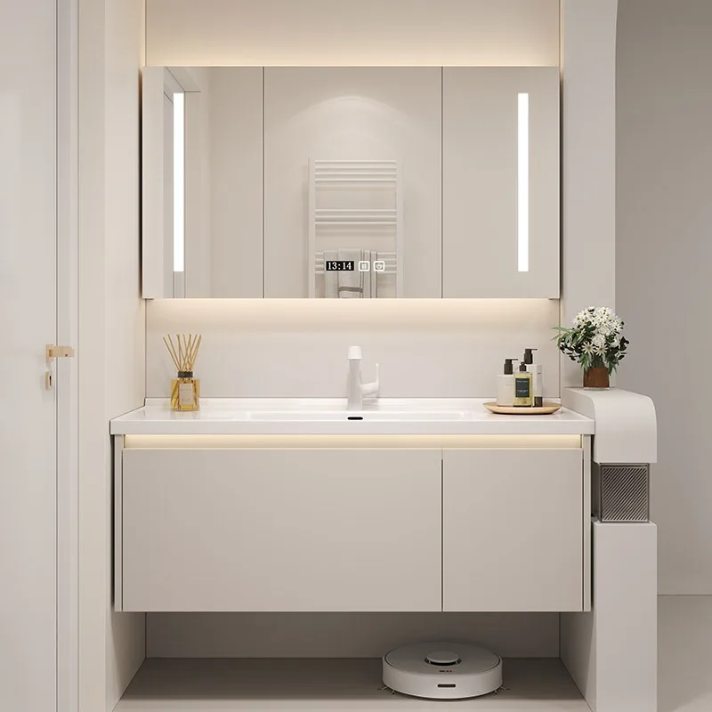 Mobiletto Del Bagno Di Vanità In Legno Specchio Semplice Lavandino Armadio Di Lusso Mobiletto Del Bagno Scaffali Pavimento Badkamer Kast Mobili Per La