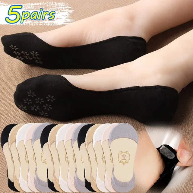 Zapatillas de calcetín de algodón para mujer, calcetines náuticos  antideslizantes transpirables, tobilleros invisibles de corte bajo de  silicona, 1 a 5 pares - AliExpress