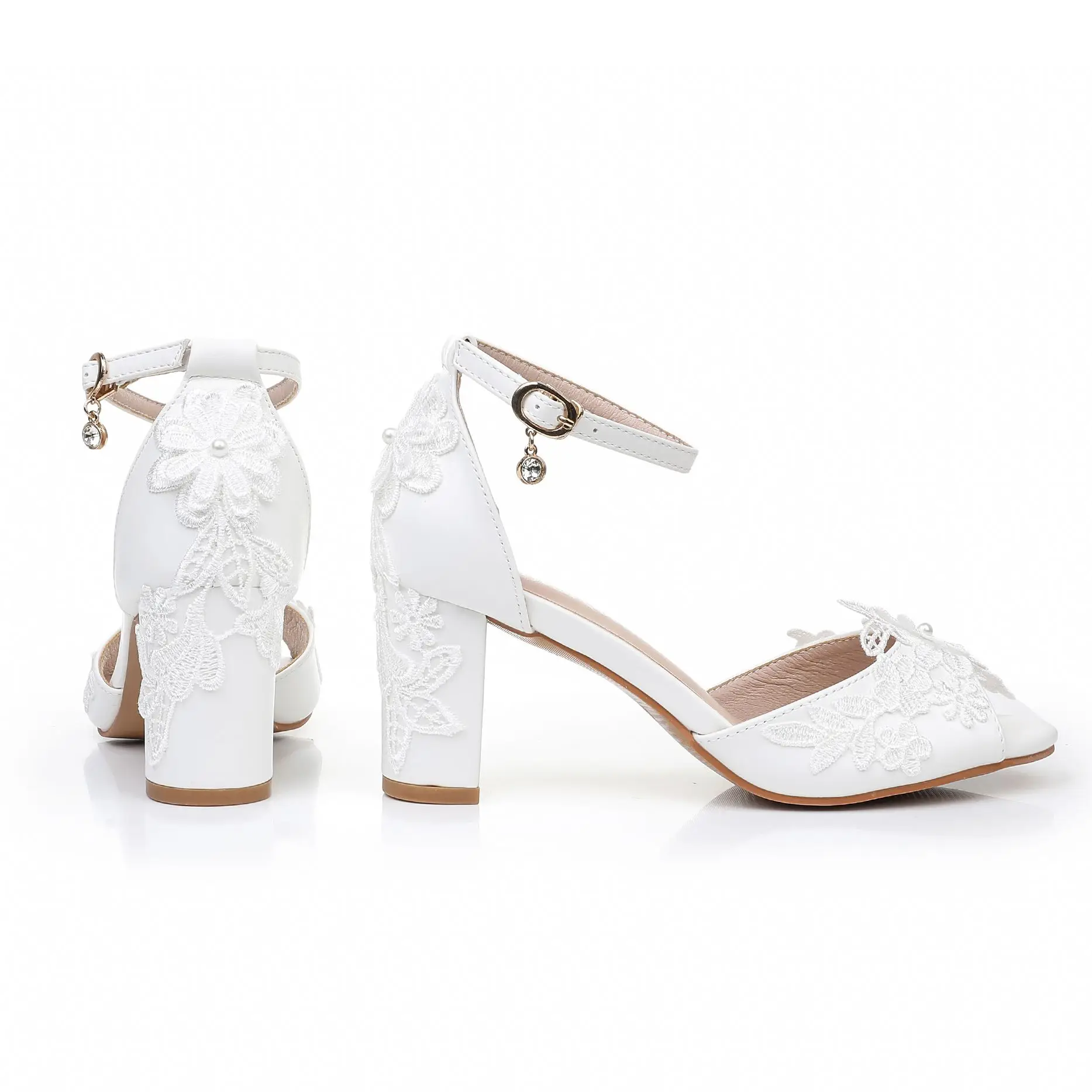 S08613a4549884eb1be6835b3ea2c9771g Elegant White Lace Pearl Ribbon Open Toe High Heels for Weddings