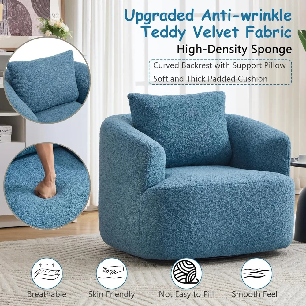 Velvet Swivel Accent Chair, 360° Rotating Barrel Armchair, Comfy Teddy Velvet for Living Room Bedroom Office