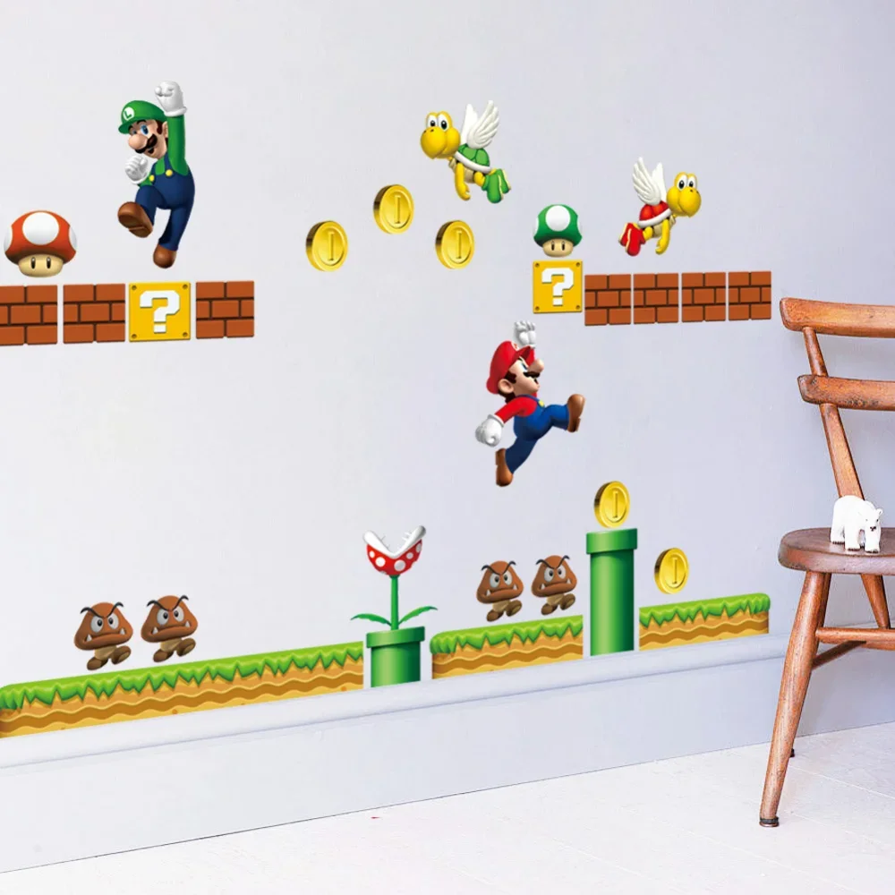 

Super Mario Cartoon Wall Stickers Mario Removable Cute Stickers Anime Figures Toy Bedroom Living Room Kindergarten Children Gift