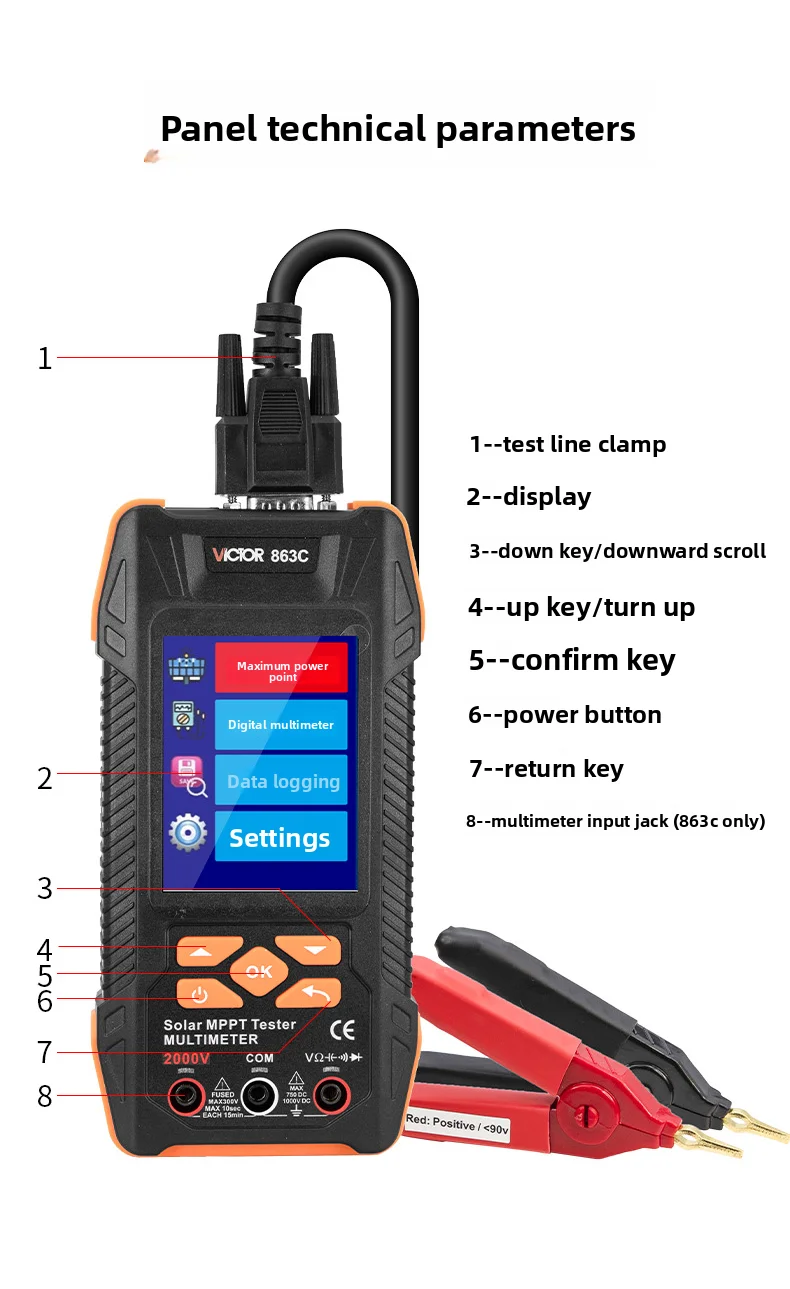 Victor 863C 2IN1 태양광 모듈 테스터 2000W/멀티미터 고전압 테스트 2000V Type-C 충전식 Solor MPPT 테스터