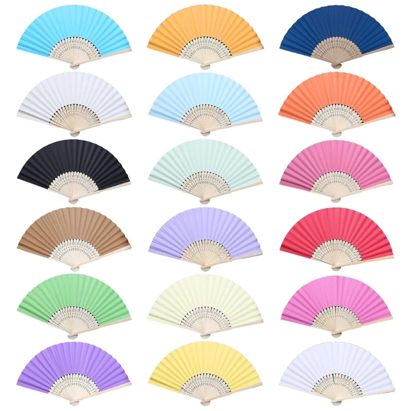 

Handheld Fans Paper Hand Fans Bamboo Folding Fans for Wedding Party Decor DIY Decoration Women Girl Dancing Fans Gift