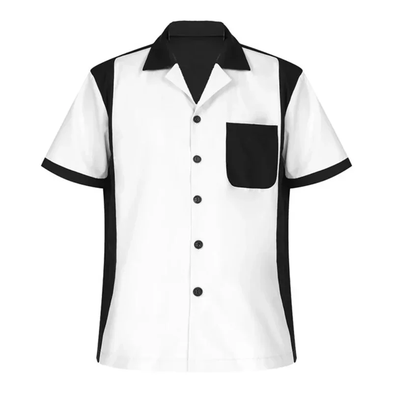 Men's Bowling Shirt Summer Retro Short Sleeve Button Casual Multi Color Striped Notched Collar Shirt
