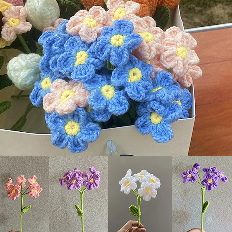 

Artificial Blue Forget-me-not Crochet Bouquet Hand Knitted Flower Milk Cotton Crochet Flower Festival Handicraft Gift Home Decor