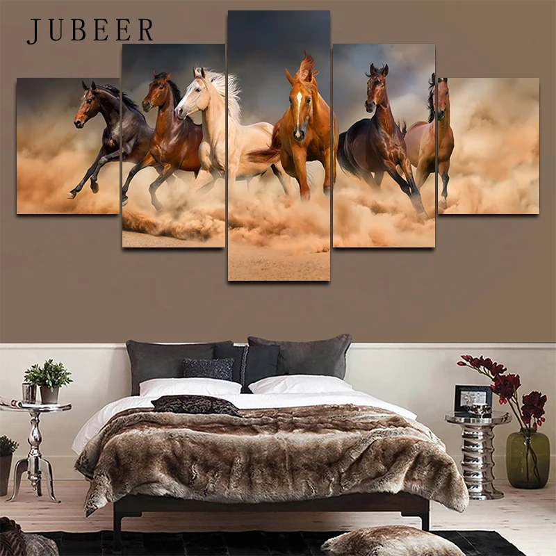 

5 Pieces Horse Wall Art Canvas Painting on The Wall Many Horses Decoration Pictures Posters for Living Room No Frame Ptints