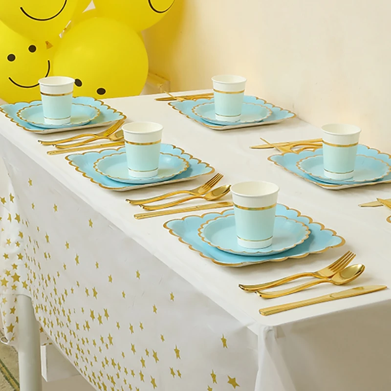 Solid Color Disposable Tableware - Pink  Blue Baby Shower  Birthday Party Supplies