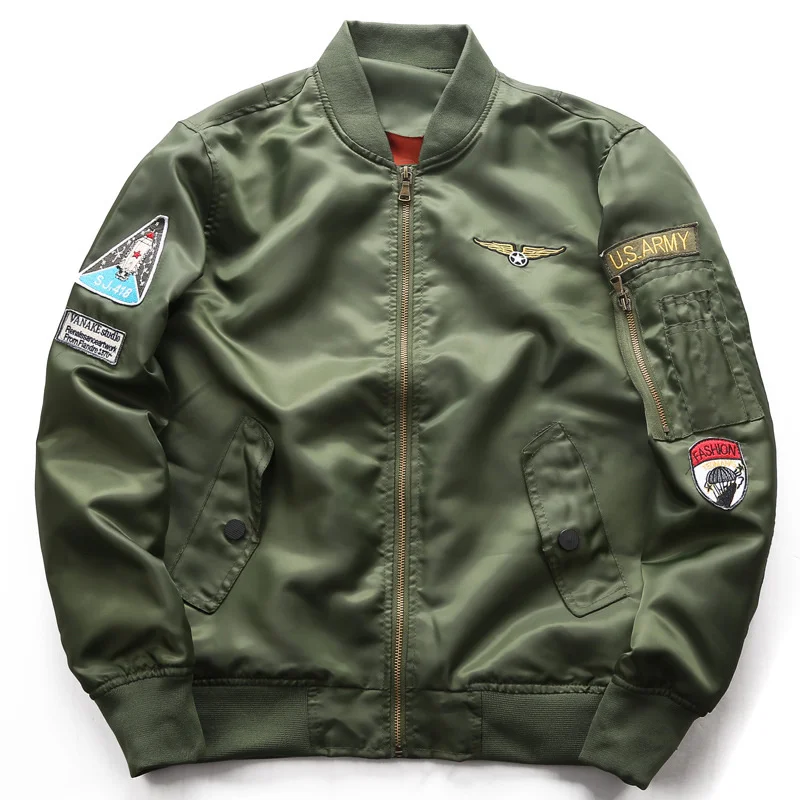 

High Quality Lightweight US Army Print Military Patch Army Green Black Nylon Baseball Bomber Jacket Men Bomber Coats