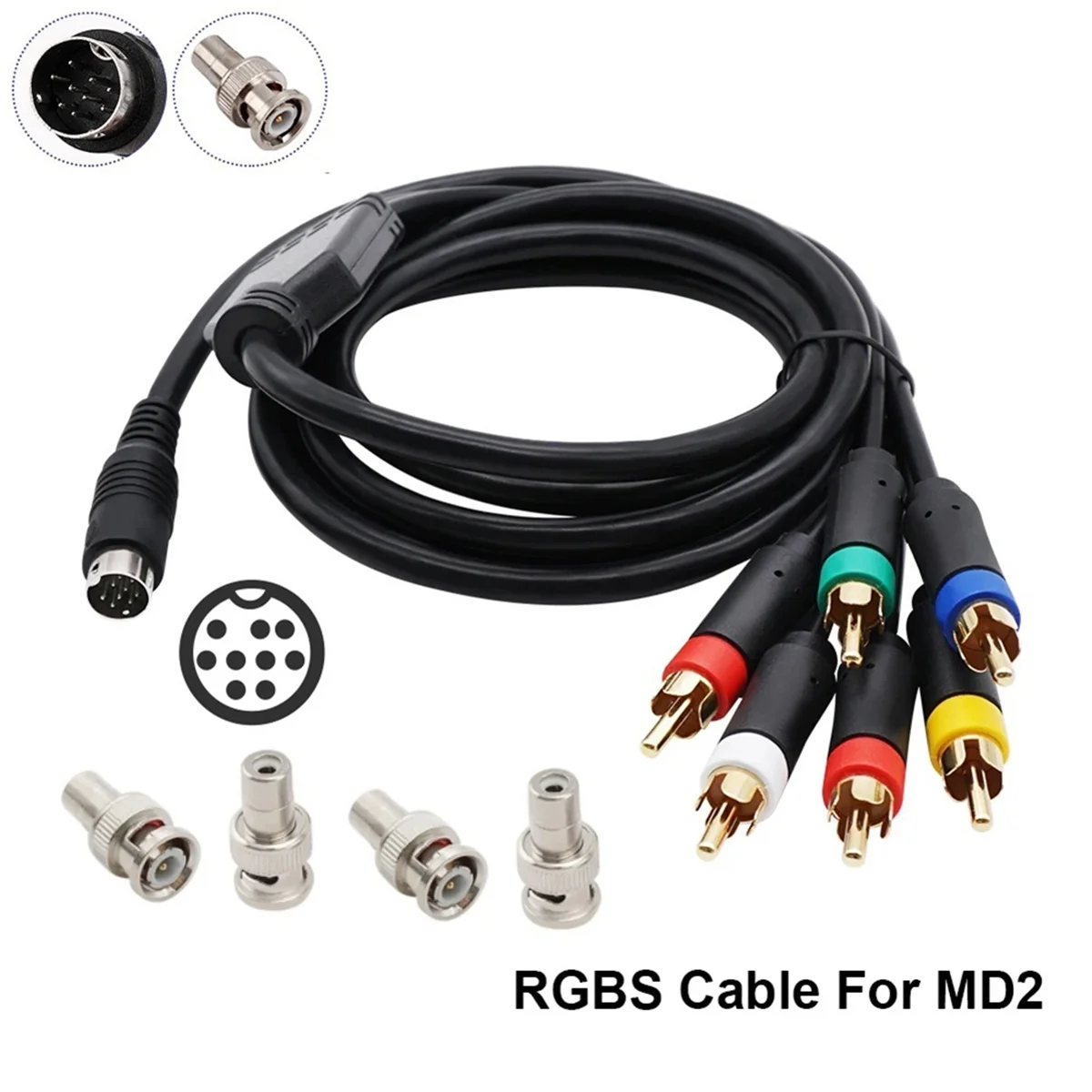 B68A 1.8M RGB/RGBS Cable MINI DIN-9Pin Connector Video Consoles for Sega Mega Drive 2 MD2 Game Console with BNC Adapter