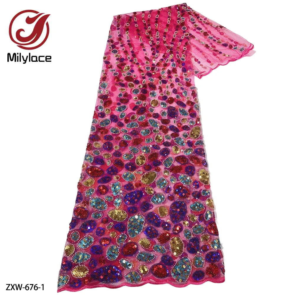 Latest Sequin Lace Fabric 2022 High Quality African Net Lace Mesh
