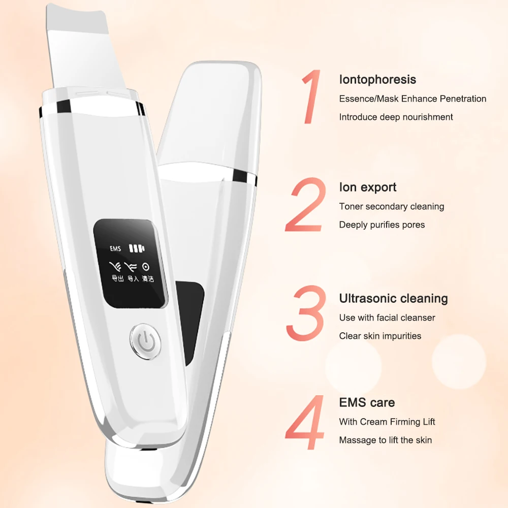 Ultrasonic Skin Scrubber Blackhead Remover Professional Face Cleaning Peeing Facial Cleaner Beauty Device