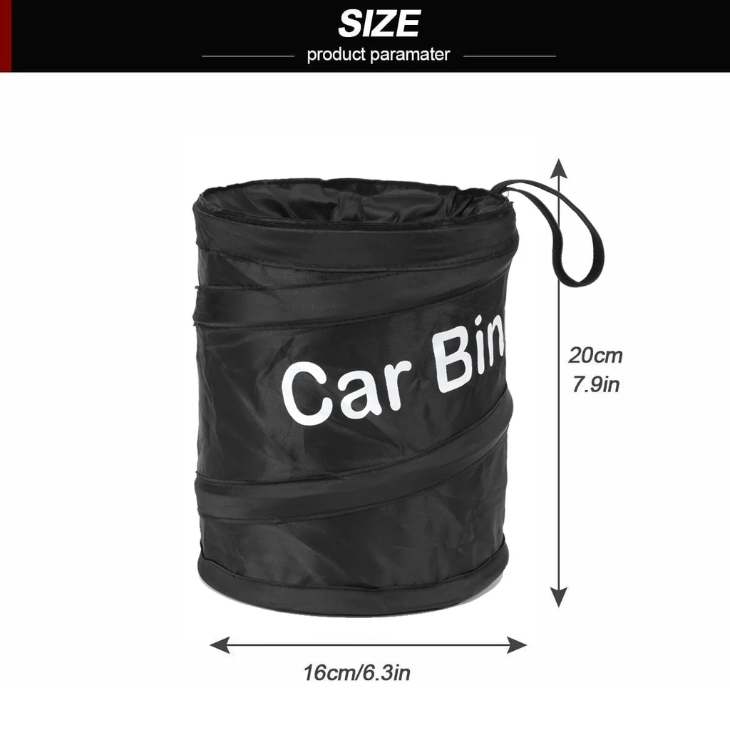 Zusammenklappbarer schwarzer Auto-Mülleimer mit Müllbeutel, auslaufsicherer Abfalleimer für kleine Kühltaschen, Müllbeutel, Abfallkorb – Detail 6