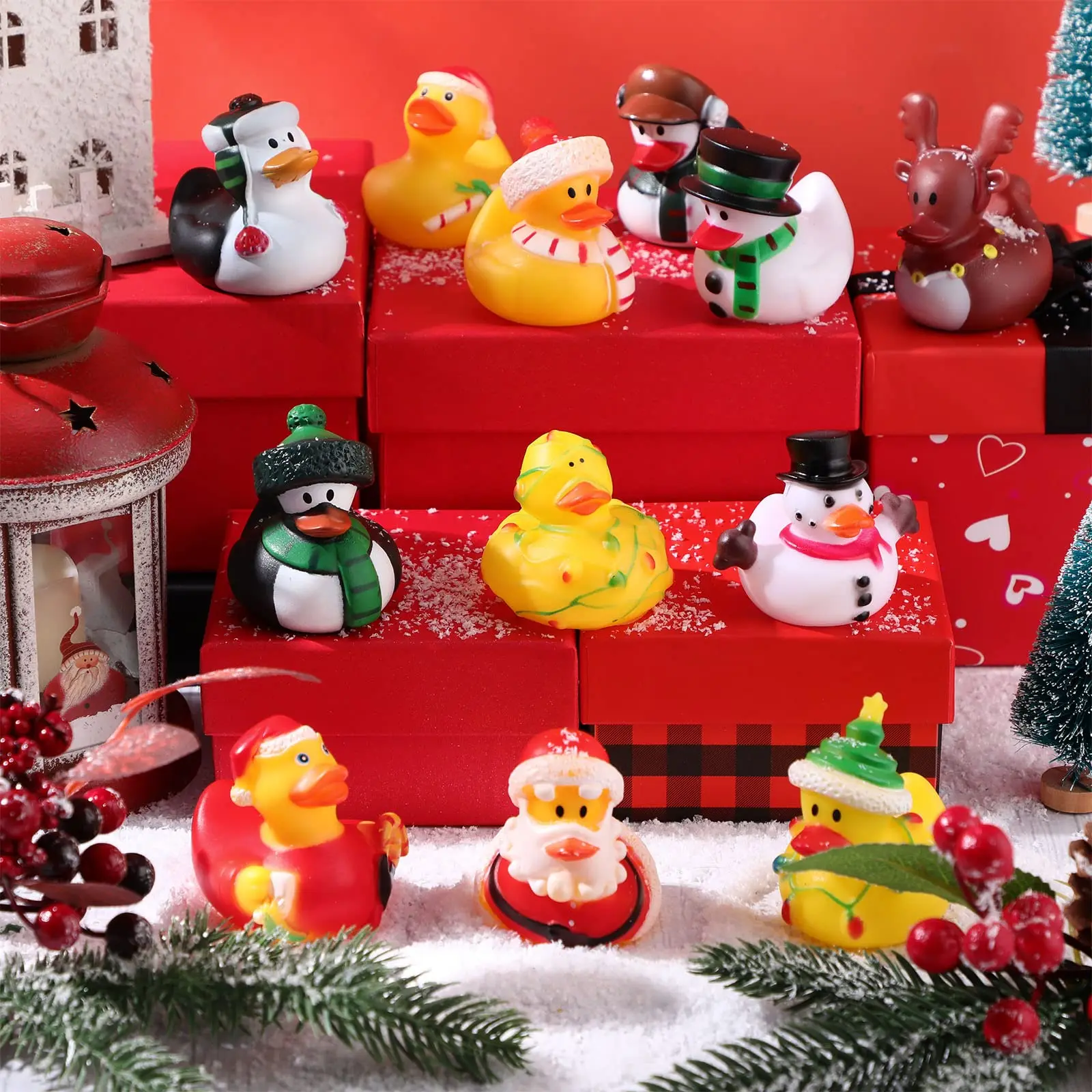 12/24/48 Pcs Christmas Rubber Ducks in Bulk Toys Holiday Rubber Ducks for Jeep Ducking, Xmas Party Favors Decorations 3