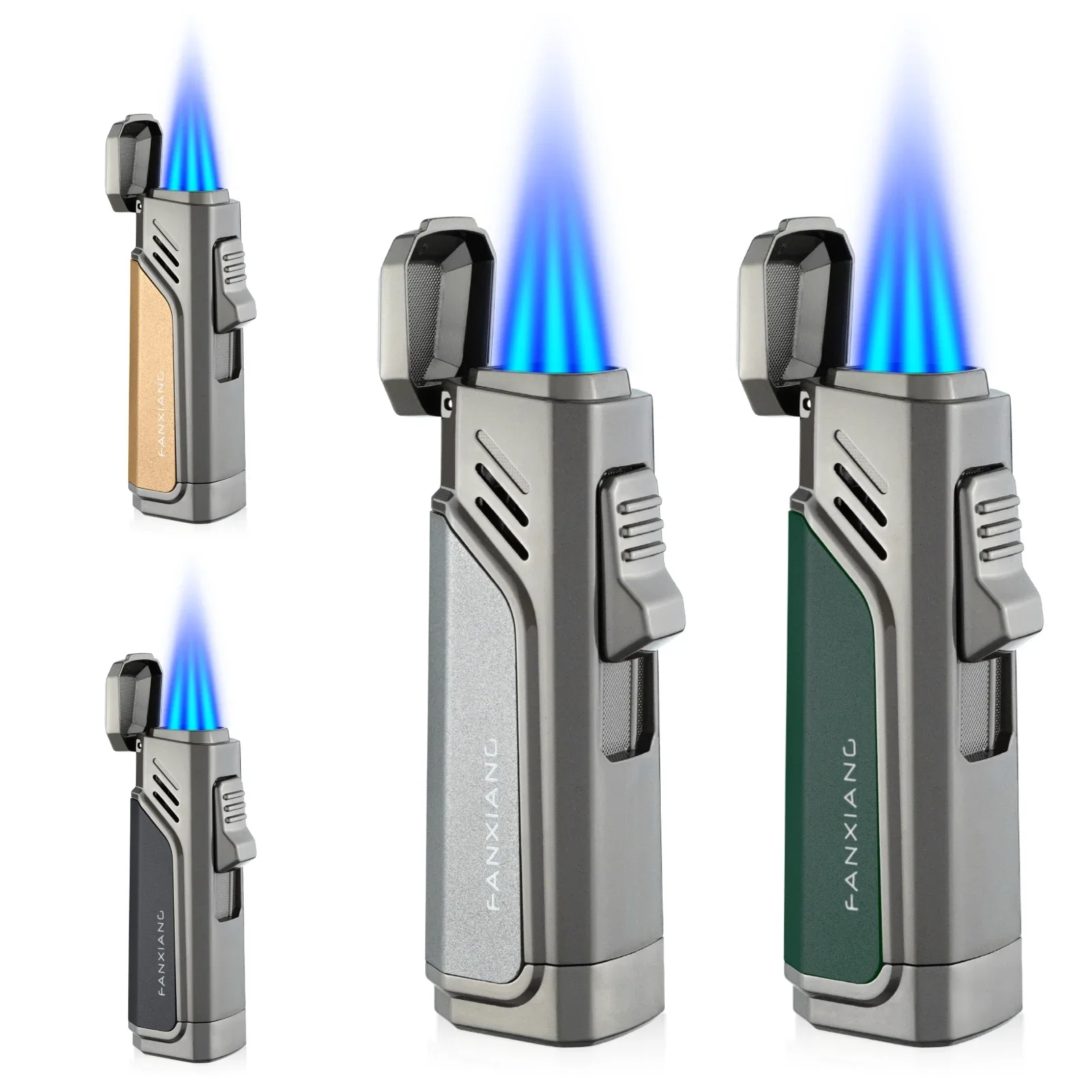 

Cigar Lighter Windproof Metal 3 Jet Blue Flame Torch Smoking Lighters Inflatable Cigar Accessories Gift Box Men's Gift