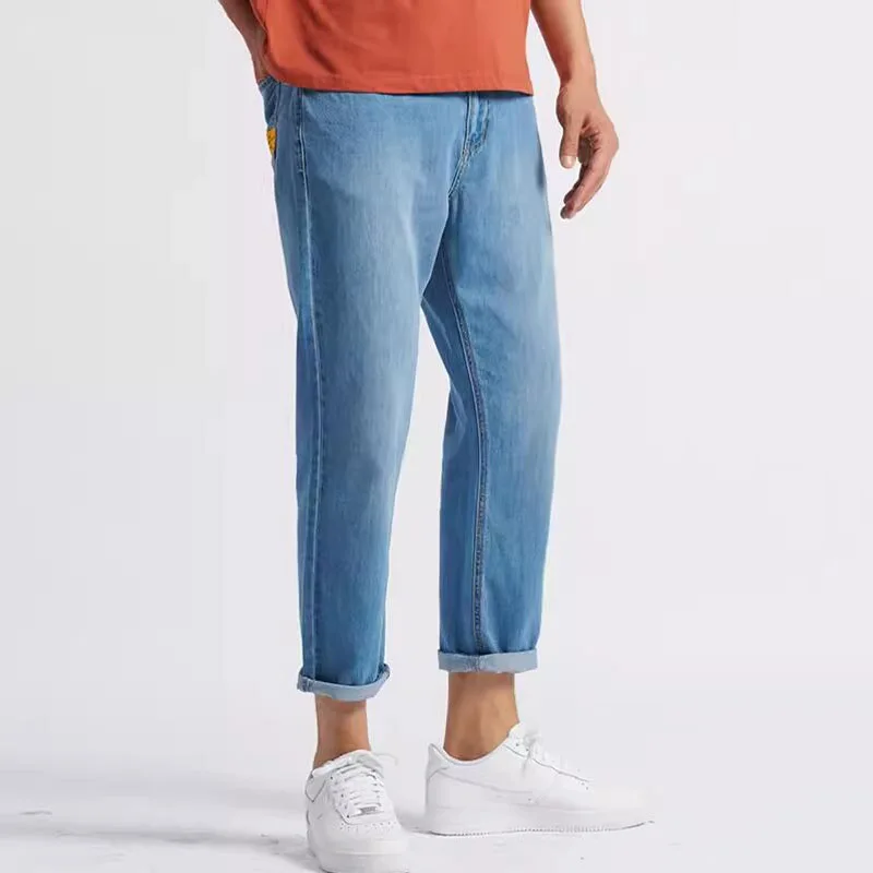 Summer 2024 Men's Denim Jeans Classic Thin Loose Straight Pants Soft Cotton Comfortable Brand Male Blue Trousers Boyfriends Gift