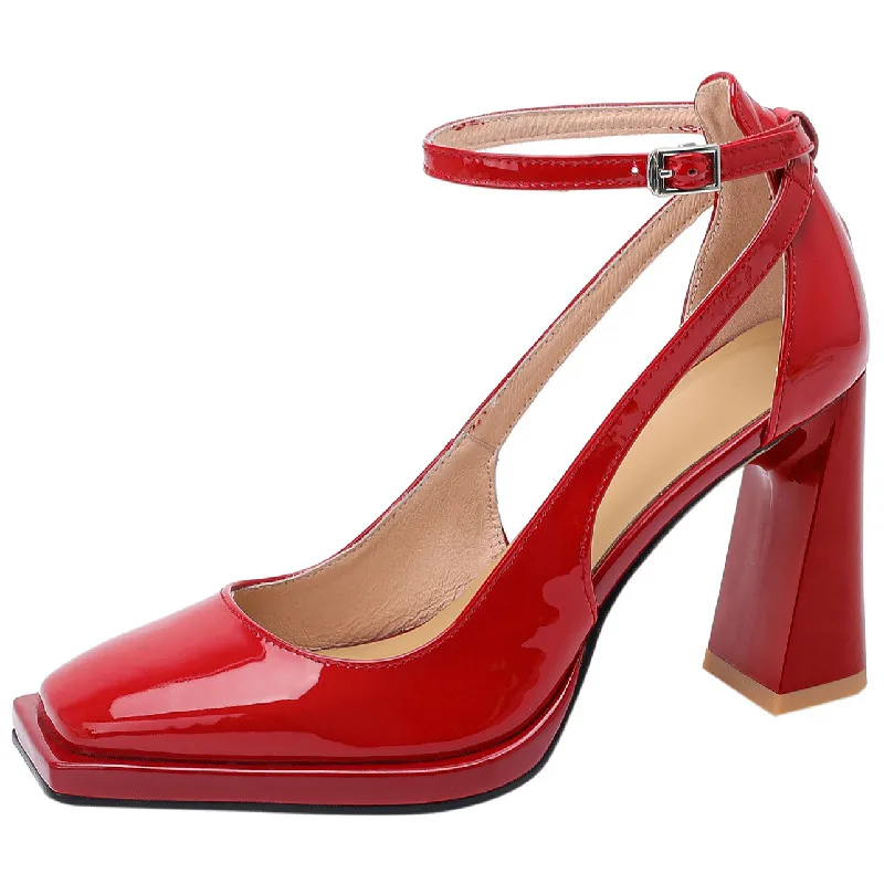 

ENMAYER Wedding Party Prom Spring Summer Women Pumps Hollow Genuine Leather Square Toe High Heeled Shoes Woman Fashion Elegant