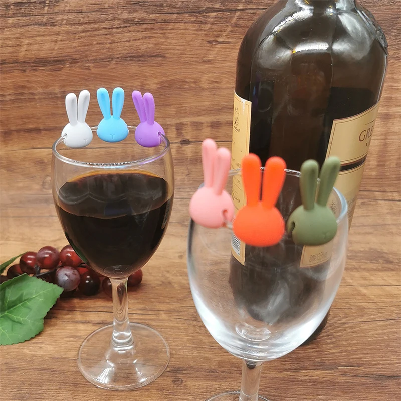 6Pcs Wine glass marker Creative 3D Rabbit Ears Silicone Drink Charms For Champagne Cocktails