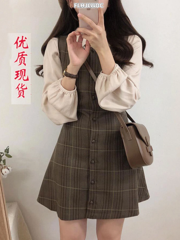 Japanese Style Plaid Dress | Plaid Design Dress Vest | Plaid Dress Korea  Style - Mini - Aliexpress