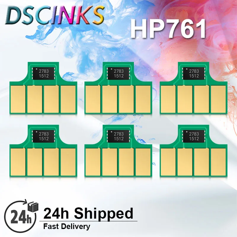 Ink Cartucho Chip para HP, Impressora OfficeJet T7100 T7200, 6 cores estáveis, One Time Chip, 761